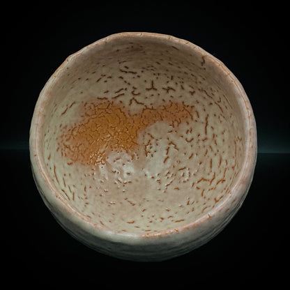 Purchased by Former Prime Ministers of Japan: Master Isshin Morishima, Hagi Ware Katamigawari Tea Bowl with Loquat-Toned Base and Shirahagi Glaze, Whisky Rock Glass-Style Sake Vessel #300