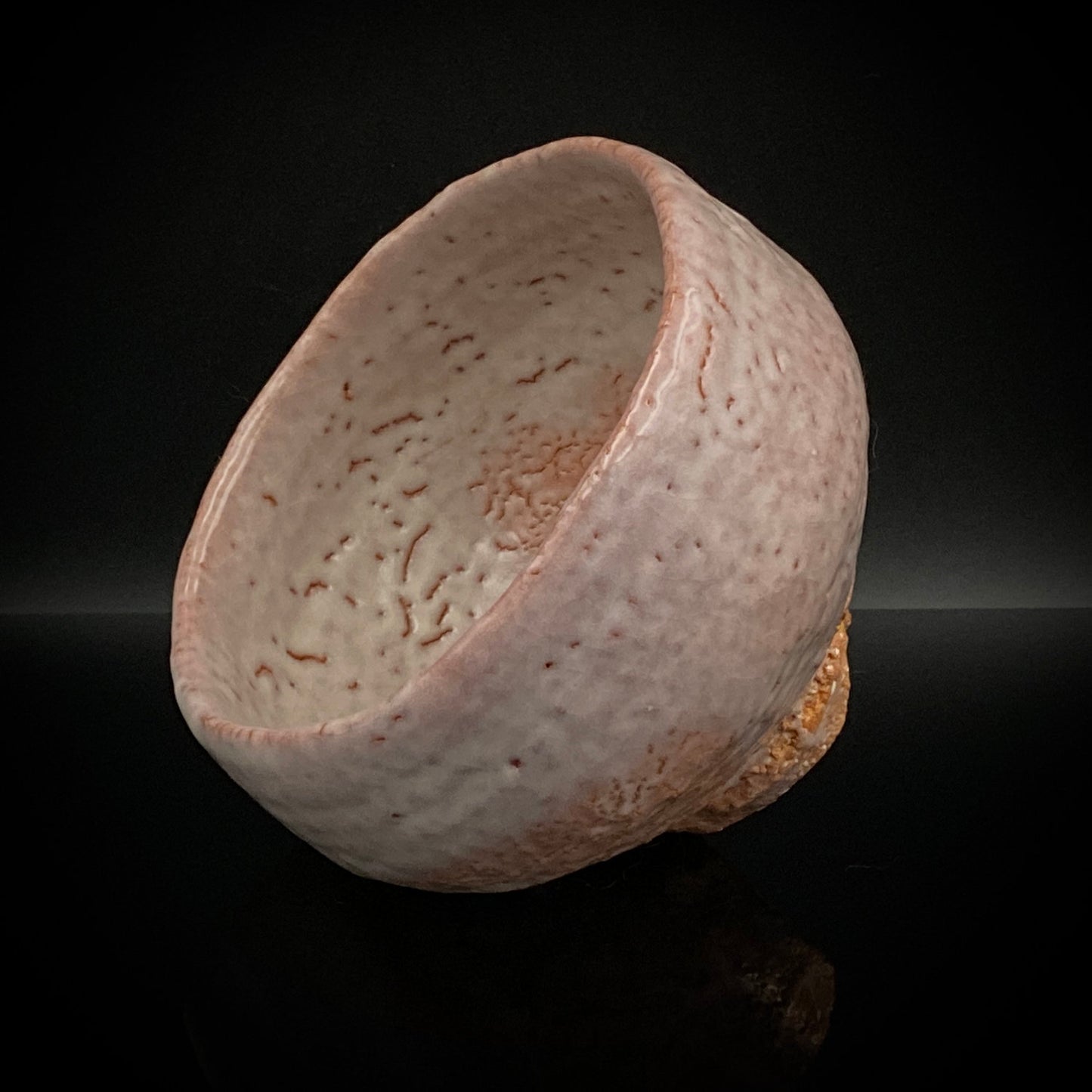 Purchased by Former Prime Ministers of Japan: Master Isshin Morishima, Hagi Ware Katamigawari Tea Bowl with Loquat-Toned Base and Shirahagi Glaze, Whisky Rock Glass-Style Sake Vessel #300