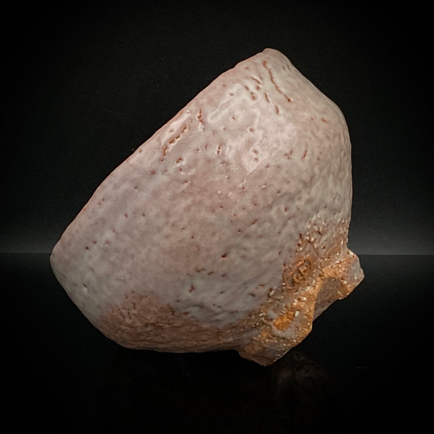 Purchased by Former Prime Ministers of Japan: Master Isshin Morishima, Hagi Ware Katamigawari Tea Bowl with Loquat-Toned Base and Shirahagi Glaze, Whisky Rock Glass-Style Sake Vessel #300