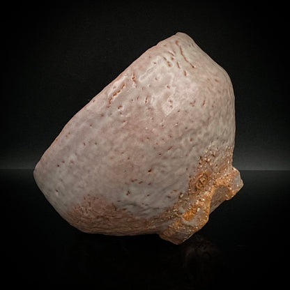 Purchased by Former Prime Ministers of Japan: Master Isshin Morishima, Hagi Ware Katamigawari Tea Bowl with Loquat-Toned Base and Shirahagi Glaze, Whisky Rock Glass-Style Sake Vessel #300