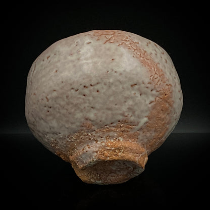 Purchased by Former Prime Ministers of Japan: Master Isshin Morishima, Hagi Ware Katamigawari Tea Bowl with Loquat-Toned Base and Shirahagi Glaze, Whisky Rock Glass-Style Sake Vessel #300