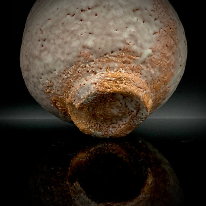 Purchased by Former Prime Ministers of Japan: Master Isshin Morishima, Hagi Ware Katamigawari Tea Bowl with Loquat-Toned Base and Shirahagi Glaze, Whisky Rock Glass-Style Sake Vessel #300