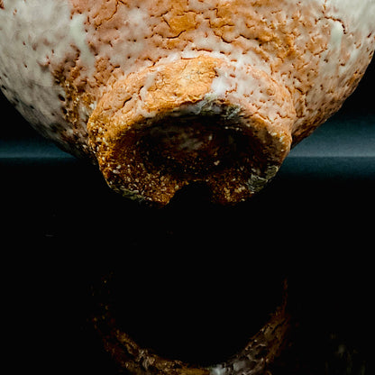 Purchased by Former Prime Ministers of Japan: Master Isshin Morishima, Hagi Ware Katamigawari Tea Bowl with Loquat-Toned Base and Shirahagi Glaze, Whisky Rock Glass-Style Sake Vessel #300