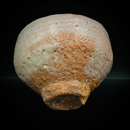Purchased by Former Prime Ministers of Japan: Master Isshin Morishima, Hagi Ware Katamigawari Tea Bowl with Loquat-Toned Base and Shirahagi Glaze, Whisky Rock Glass-Style Sake Vessel #300
