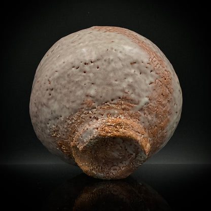 Purchased by Former Prime Ministers of Japan: Master Isshin Morishima, Hagi Ware Katamigawari Tea Bowl with Loquat-Toned Base and Shirahagi Glaze, Whisky Rock Glass-Style Sake Vessel #300