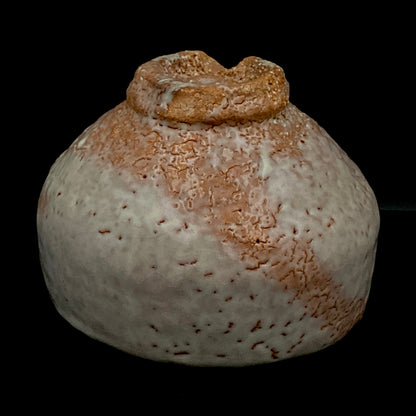 Purchased by Former Prime Ministers of Japan: Master Isshin Morishima, Hagi Ware Katamigawari Tea Bowl with Loquat-Toned Base and Shirahagi Glaze, Whisky Rock Glass-Style Sake Vessel #300