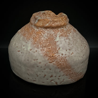 Purchased by Former Prime Ministers of Japan: Master Isshin Morishima, Hagi Ware Katamigawari Tea Bowl with Loquat-Toned Base and Shirahagi Glaze, Whisky Rock Glass-Style Sake Vessel #300