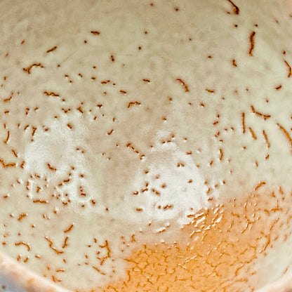 Purchased by Former Prime Ministers of Japan: Master Isshin Morishima, Hagi Ware Katamigawari Tea Bowl with Loquat-Toned Base and Shirahagi Glaze, Whisky Rock Glass-Style Sake Vessel #300