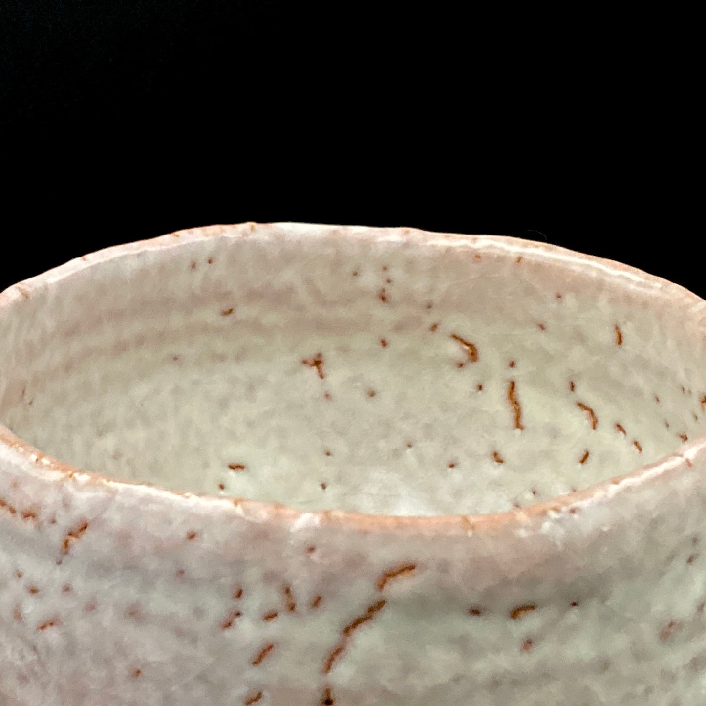 Purchased by Former Prime Ministers of Japan: Master Isshin Morishima, Hagi Ware Katamigawari Tea Bowl with Loquat-Toned Base and Shirahagi Glaze, Whisky Rock Glass-Style Sake Vessel #300