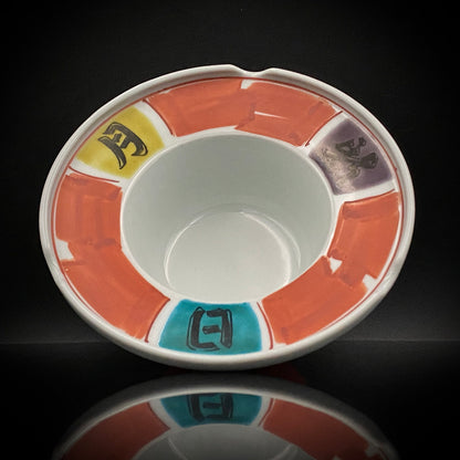 Nitten Prime Minister Award-Winning Artist Fujio Kitade, Kutani Ware Iroe Calligraphic Character Ashtray "Jitsugetsushin: Daily Renewal, Ever-New Alongside the Sun and Moon" #320