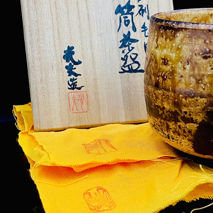 Prize Winner of the Minister of Education Award, Artist Permanently Collected in the Museum of Fine Arts, Boston - Mitsuo Kano: Iron-painted Hakeme Cylindrical Teabowl / Rock Glass #307