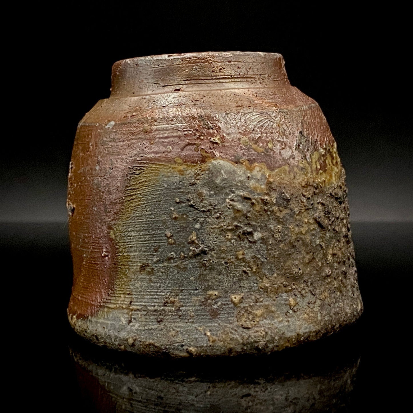 フランクフルト美術館収蔵作家 高原 昌治 作 備前焼 窯変胡麻灰被り酒呑 二大重要無形文化財保持者師事作品 #328