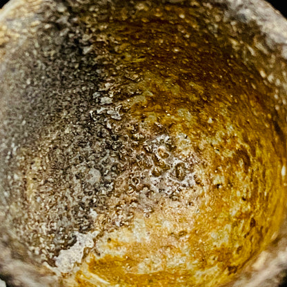 フランクフルト美術館収蔵作家 高原 昌治 作 備前焼 窯変胡麻灰被り酒呑 二大重要無形文化財保持者師事作品 #328
