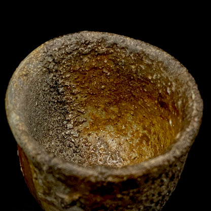 フランクフルト美術館収蔵作家 高原 昌治 作 備前焼 窯変胡麻灰被り酒呑 二大重要無形文化財保持者師事作品 #328